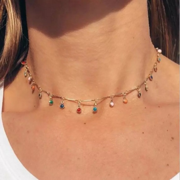 Bohemian Multicolor Gold Necklace Choker - Picture 2 of 4